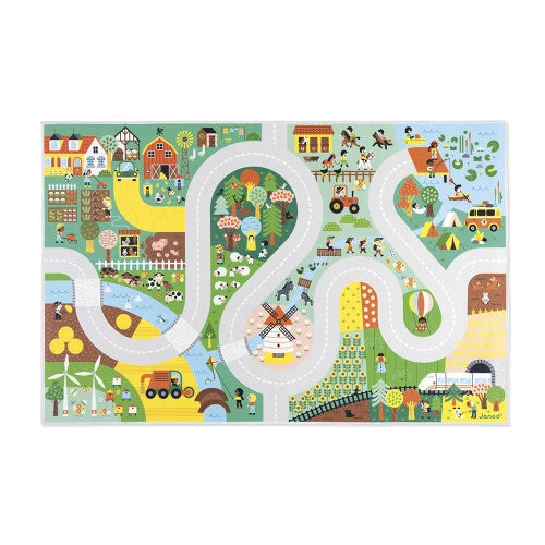 Janod Playmat with circuit Countryside - Cross Roads